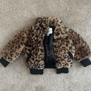 Urban Republic Cheetah Leopard Animal Print Fuzzy Bomber Toddler Girl Coat